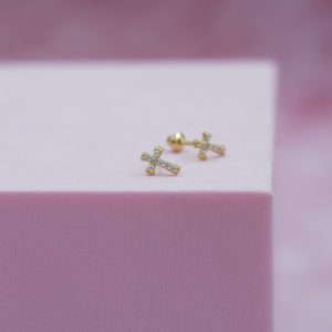 Aros Cruz con Circones Oro Amarillo 18k