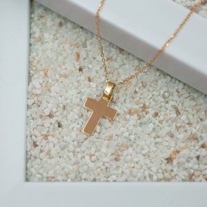 Conjunto Cruz Lisa con Cadena Forcetina Oro 18k