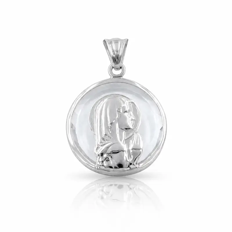 Medalla Virgen Niña de plata 925 italiana con cristal.