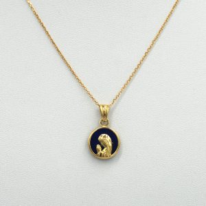 Conjunto Medalla Virgen Niña Lapislázuli Oro 18k