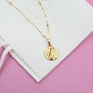 Conjunto Medalla Virgen Niña en Oro 18k con Cadena