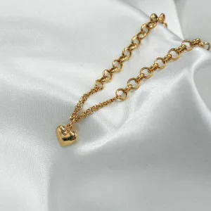 Pulsera Rolo con Corazon Oro Amarillo 18k