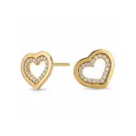 Aros Corazón de Oro Amarillo 18K con circones brillantes. Diseño romántico, oro macizo y acabado premium.