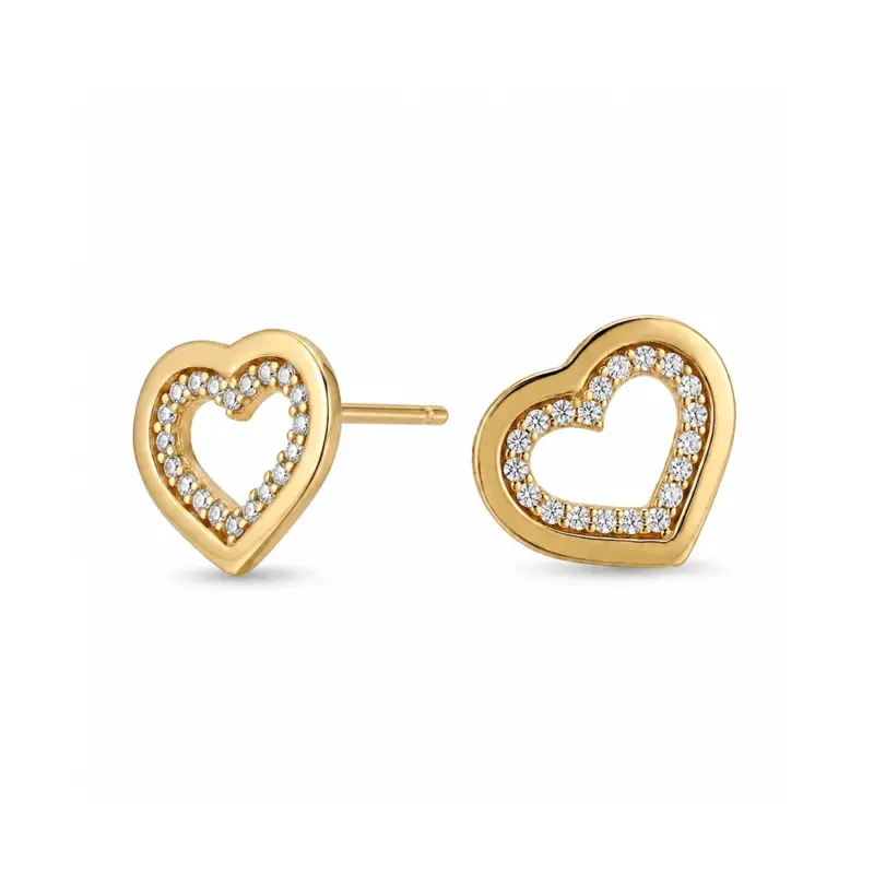 AR_CORAZONBORDE4 Aros Corazón de Oro Amarillo 18K con circones brillantes. Diseño romántico, oro macizo y acabado premium.