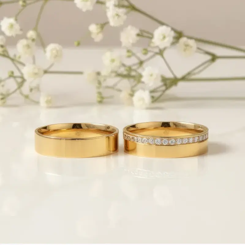 par de argollas de matrimonio oro amarillo 18k con diamantes