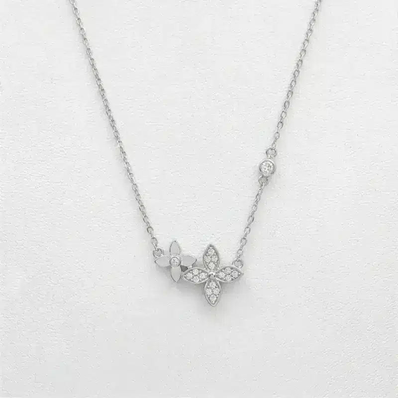 CON_FLORESPLATA Conjunto Flor de plata italiana 925 con baño de rodio