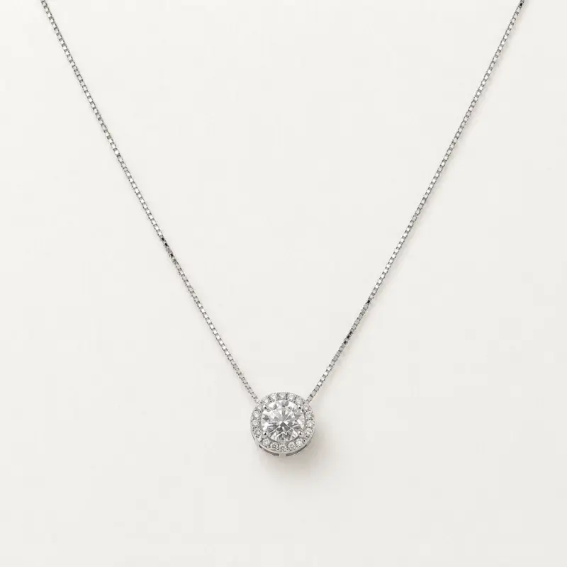 Collar redondo de moissanite 0.8ct en plata 925 con baño de rodio