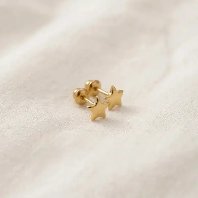 Aro Estrella de oro amarillo 18k genuino.