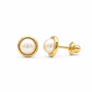 Abridores Perla de Oro Amarillo 18K con perla de 5,5 mm y broche de tope
