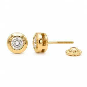 Aros Punto de Luz de Oro Amarillo 18K de 6 mm con circon y broche de tornillo